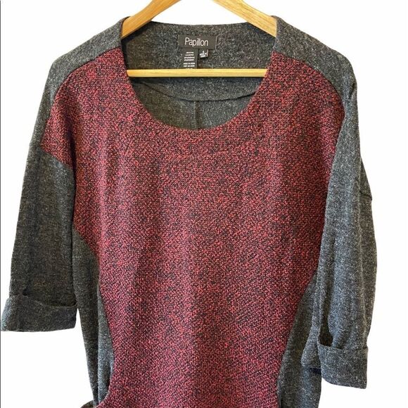 PAPILLON Grey&Burgundy Tunic Sweater W/ Pockets S - Picture 2 of 7